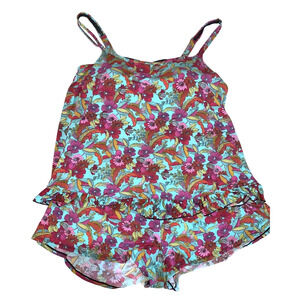 Fit 4 U Womens Floral Romper Swimsuit Plus Size 26W NEW Ruffled Tankini Shorts